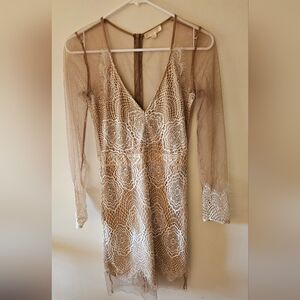 Cream Lace Overlay Evening Dress (S)